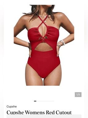 Cupshe Womens Red Cutout Ruched‎ One Piece Swimsuit Monokini Size M New